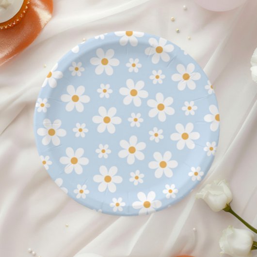 Assiettes en papier bleu Retro Daisy