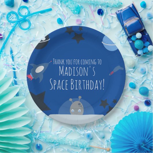 Assiettes en papier bleues thème alien pour annive (Fête)