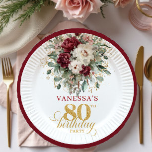 Assiettes en papier Boho Marsala Floral 80e Annive