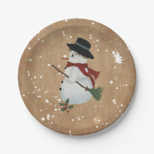 Assiettes en papier bonhomme de neige de campagne