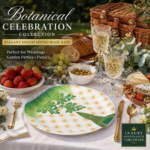 Assiettes en papier botanique vert et or élégantes