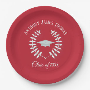 Assiettes en papier Cardinal Red Grad Cap et feuil