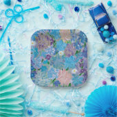 Assiettes en papier carrées 7" Floral Blue Haze (Fête)