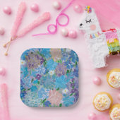 Assiettes en papier carrées 7" Floral Blue Haze (Fête)