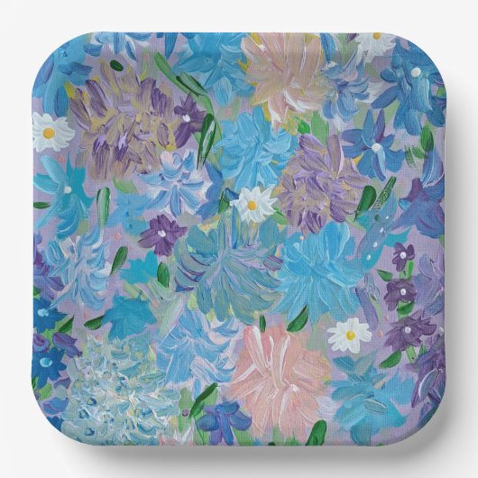 Assiettes en papier carrées 9" Floral Blue Haze (Recto)