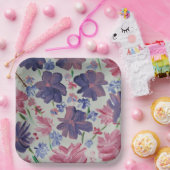 Assiettes en papier carrées de 9" Fleur de Rosier  (Fête)