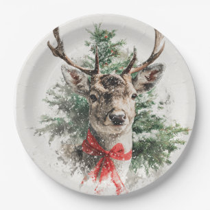 Assiettes en papier cerfs fantaisistes de Noël