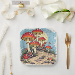 assiettes en papier champignon Anniversaire ou Bab