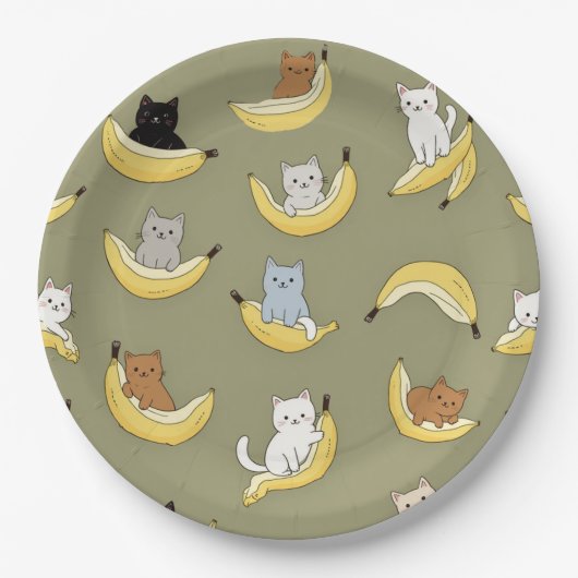 Assiettes en papier Chat Banane (Devant)