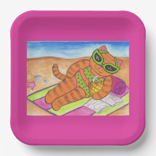 Assiettes en papier Chat Bikini  (Recto)