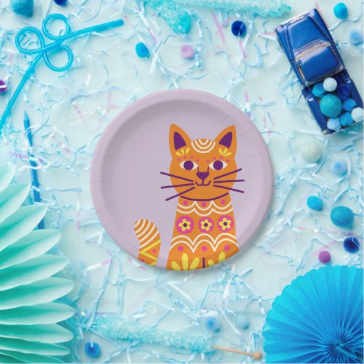 Assiettes en papier chat crâne de sucre jour des m (Fête)