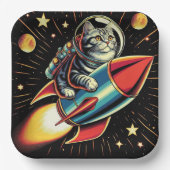 Assiettes en papier chat de l'espace ! (Recto)