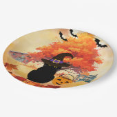 Assiettes en papier Chat Noir Halloween (Angle)