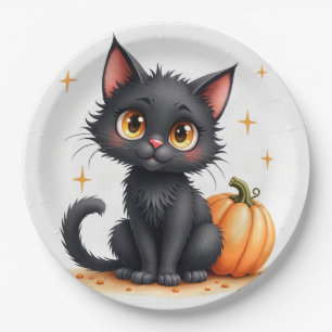 Assiettes en papier chat noir mignon Halloween