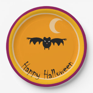 Assiettes en papier chauve-souris Halloween joyeux