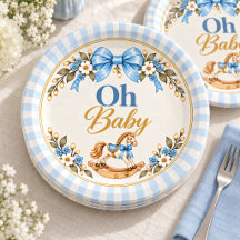 Assiettes en papier Cheval à bascule Ruban bleu Oh