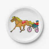 Assiettes en papier Cheval de course et buggy (Devant)