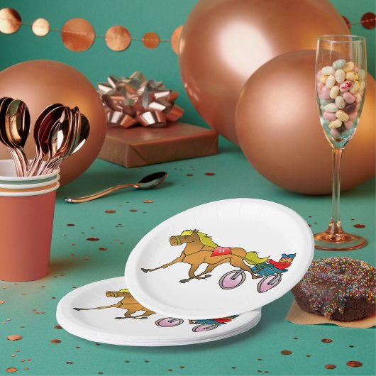 Assiettes en papier Cheval de course et buggy