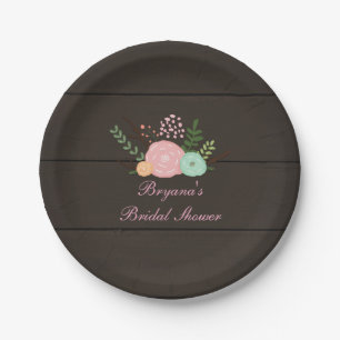 Assiettes en papier Chic Bois foncé et fleurs rust