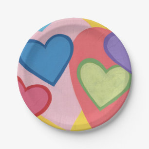 Assiettes en papier cœurs superposés colorés