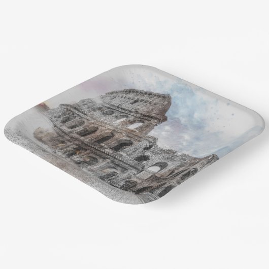 Assiettes en papier Colisée aquarelle Rome Italie (Angulaire)