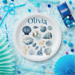 Assiettes en Papier Coquillage Bleu Nom personna