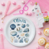 Assiettes en Papier Coquillage Bleu | Nom personna (Fête)