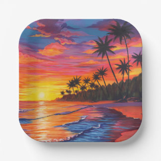 Assiettes en papier Coucher de soleil tropical