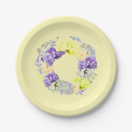 Assiettes en papier Couronne florale Couleurs méla (Devant)