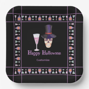 Assiettes en papier Crâne d'Halloween avec des pot