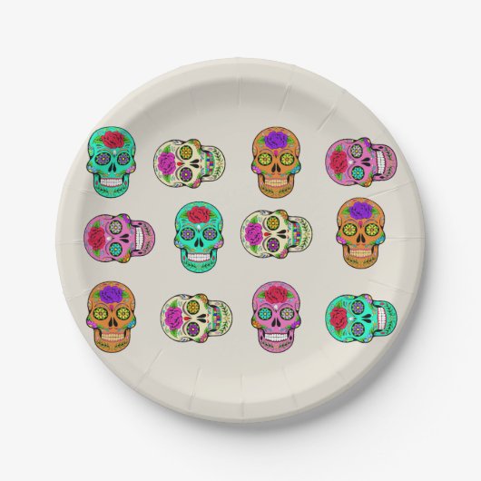 Assiettes en papier crânes de sucre (Devant)