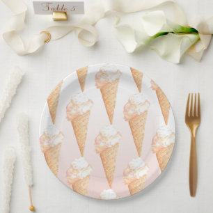 Assiettes en papier crème glacée rose aquarelle