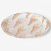 Assiettes en papier crème glacée rose aquarelle (Angle)