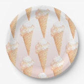 Assiettes en papier crème glacée rose aquarelle (Devant)