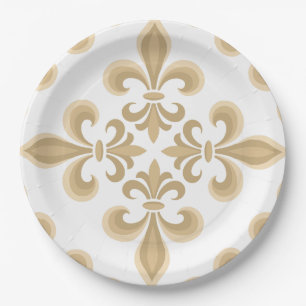 Assiettes en Papier Damassé Beige Élégant