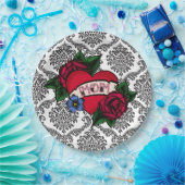 Assiettes en papier damassé noir et blanc vintage  (Fête)