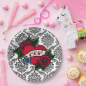 Assiettes en papier damassé noir et blanc vintage  (Fête)