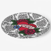 Assiettes en papier damassé noir et blanc vintage  (Angle)