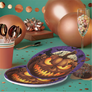 Assiettes en papier de citrouille d'Halloween effr