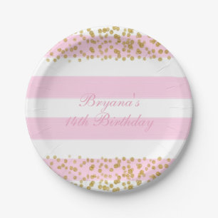 Assiettes en papier de fête en faux confettis rose
