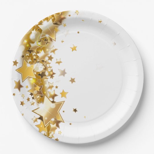 Assiettes en papier de fête étoiles dorées (Devant)