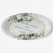 Assiettes en papier de mariage à feuillage botaniq (Angle)