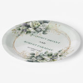 Assiettes en papier de mariage à feuillage botaniq (Angle)