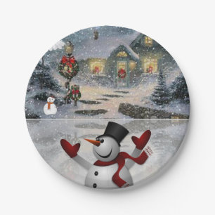 Assiettes en papier de Noël, Bonhomme de neige