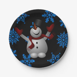 Assiettes en papier de Noël, bonhomme de neige