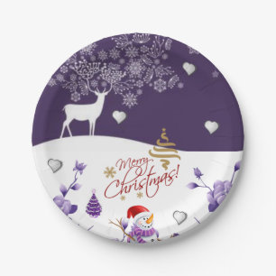 Assiettes en papier de Noël, bonhomme de neige