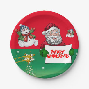Assiettes en Papier de Noël, Bonhomme de Neige