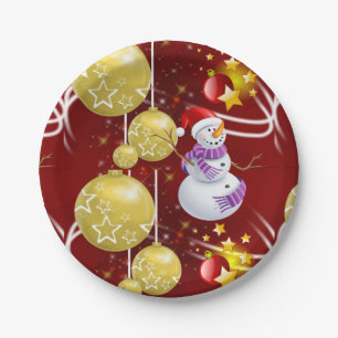 Assiettes en papier de Noël, bonhomme de neige