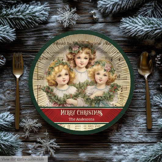 Assiettes en papier de Noël Monogramme Rétro Anges