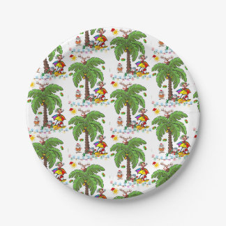 Assiettes en papier de Noël, Santa Claus Beach Bum